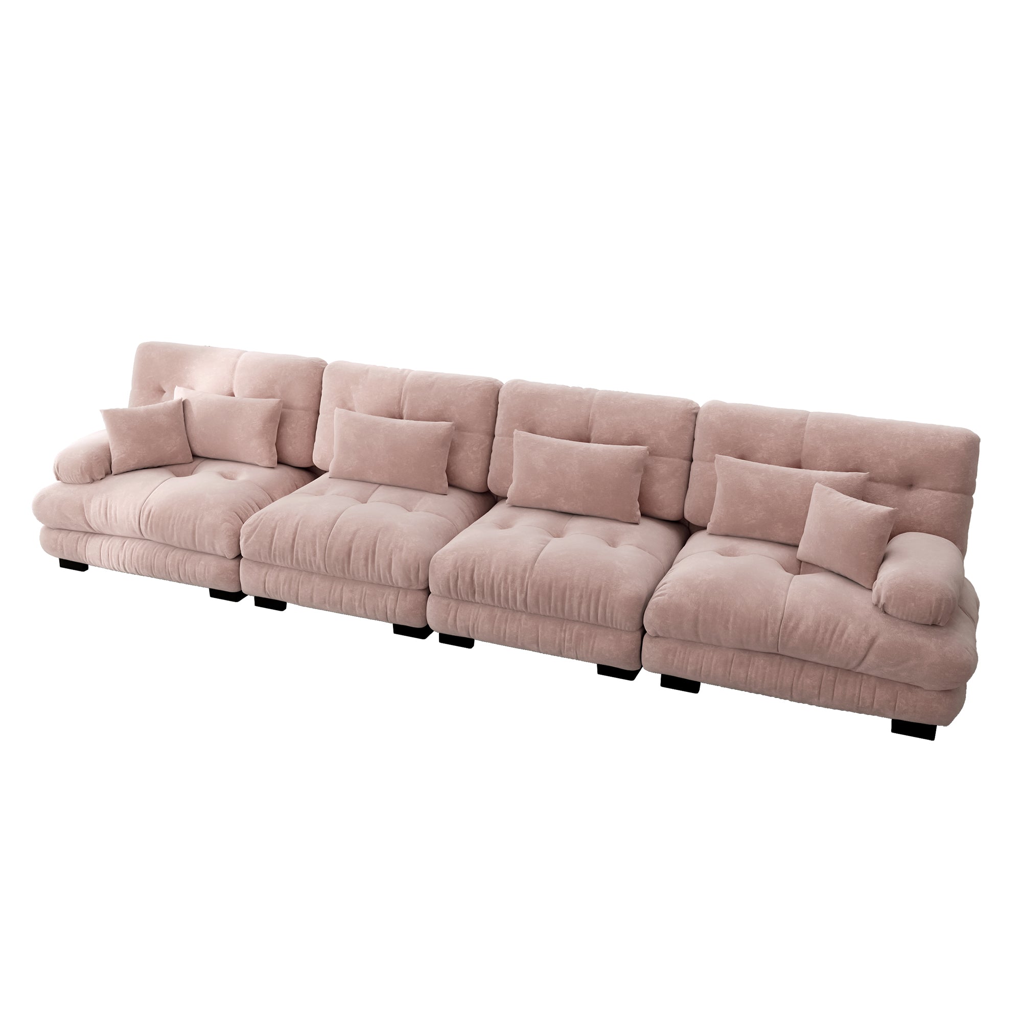 4-Seater Modular Corner Sofa, Deep Seat Sofa Bed, Chenille Pink