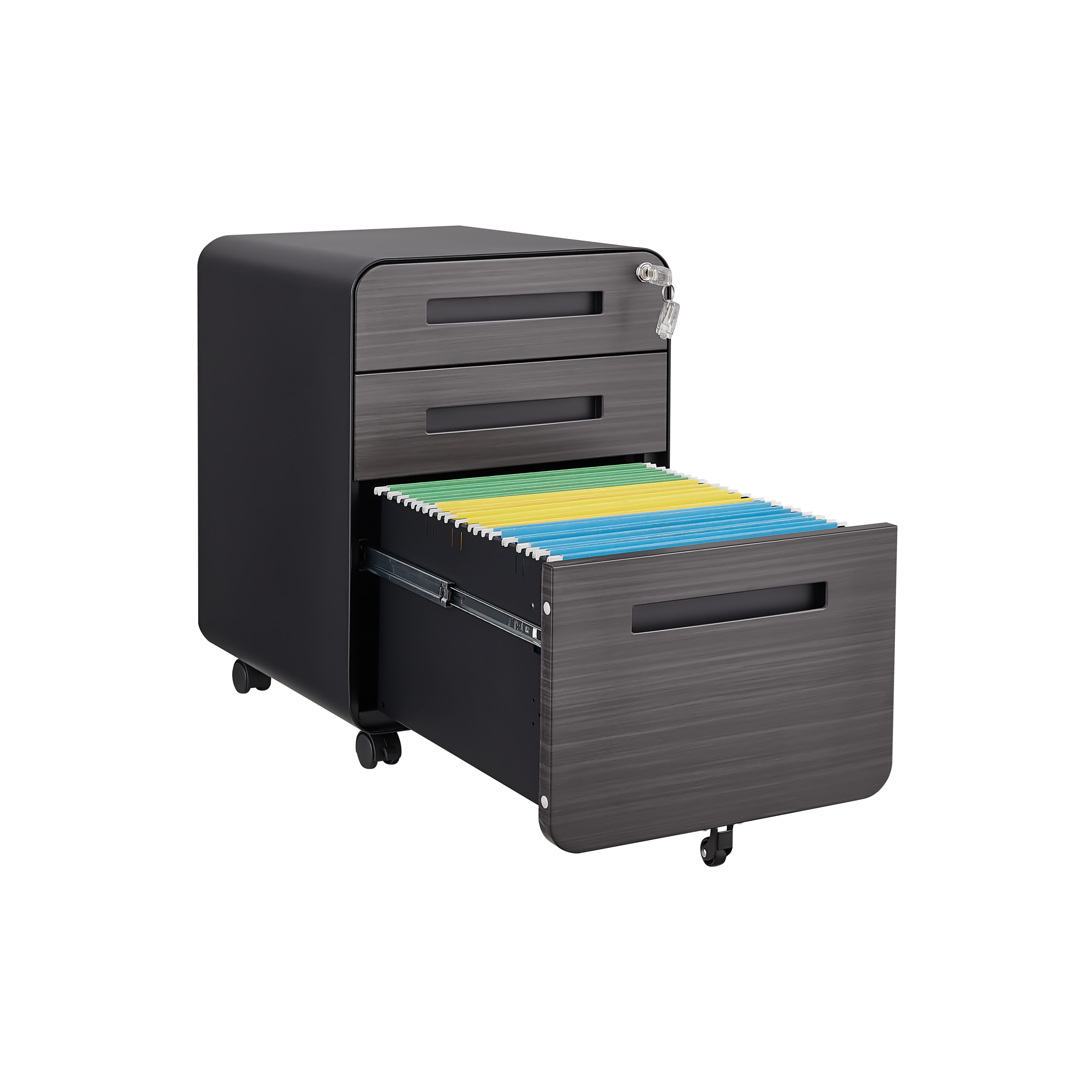 Mobile File Cabinet 3 Drawer Under Desk Anti-Tilt 5 Wheel - Black