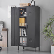 Metal Storage Cabinet with Doors and Adjustable Shelves, Black Metal