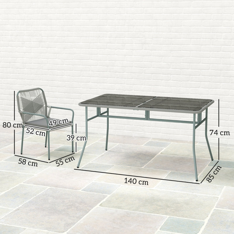 Five-Piece PE Rattan Garden Dining Set with Cushions & Stackable Chairs - Light Grey