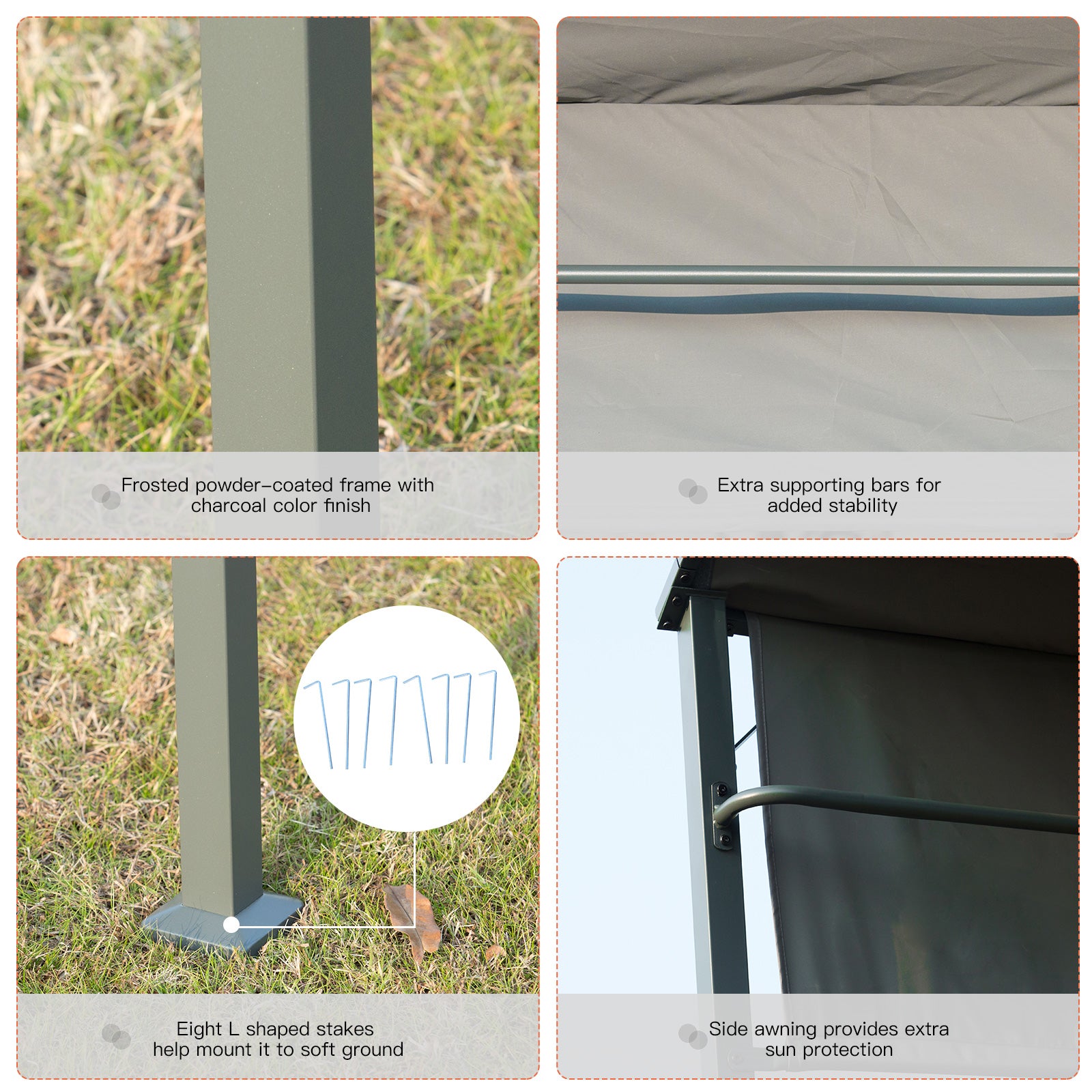 BBQ Shelter, Outdoor Grill Gazebo with Shelves & Hooks, Metal Frame