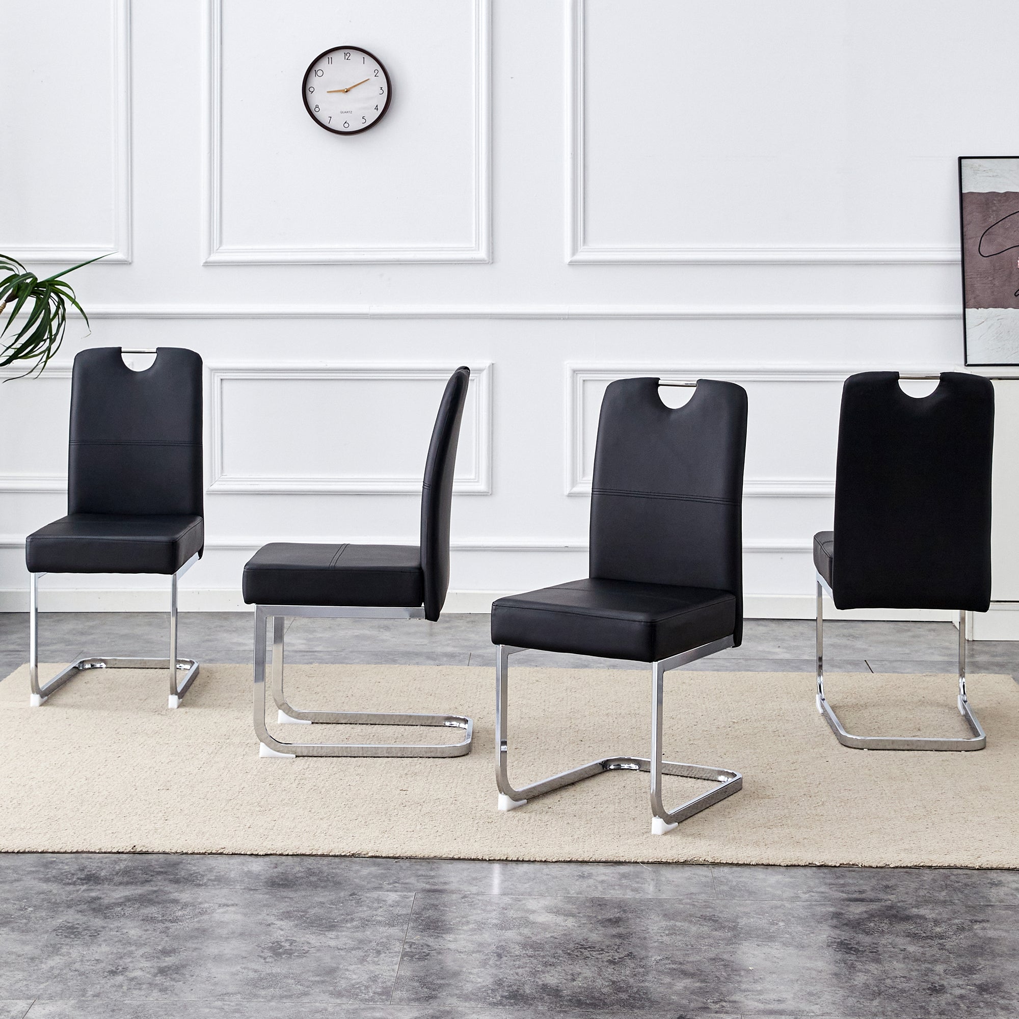 Dining Chairs, Thickened with Integrated Spring Packaging, Ergonomic Design, Black PU