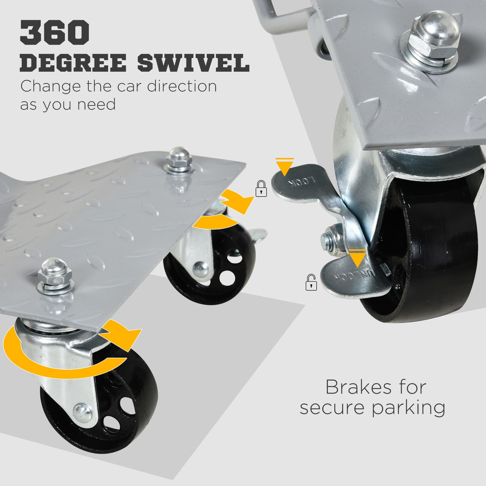 DURHAND Trolley Jack, 2 Pieces, 4 Rollers, Gray