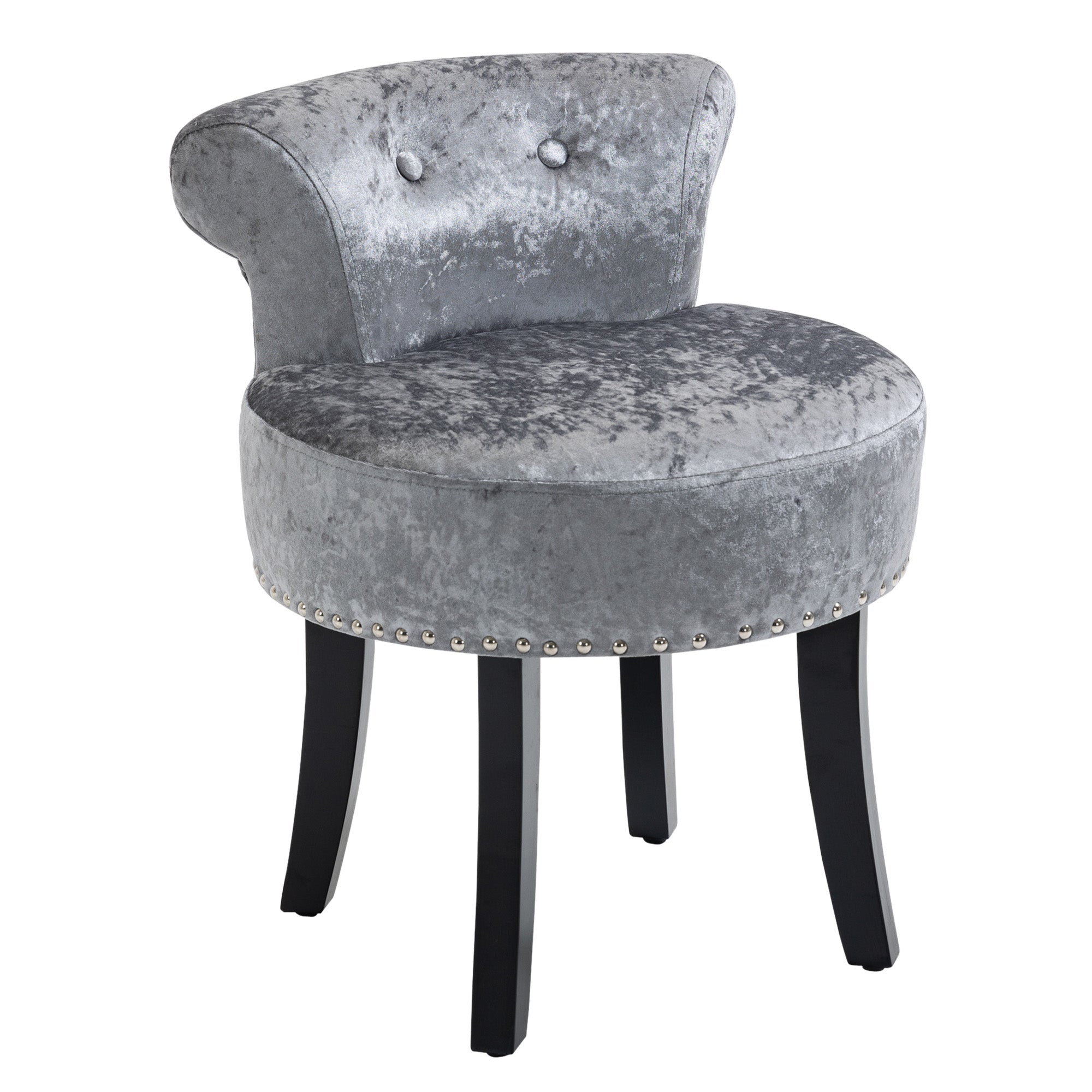 Dressing Table Stool, Ice Velvet Vanity with Rubber Wood Legs, Grey