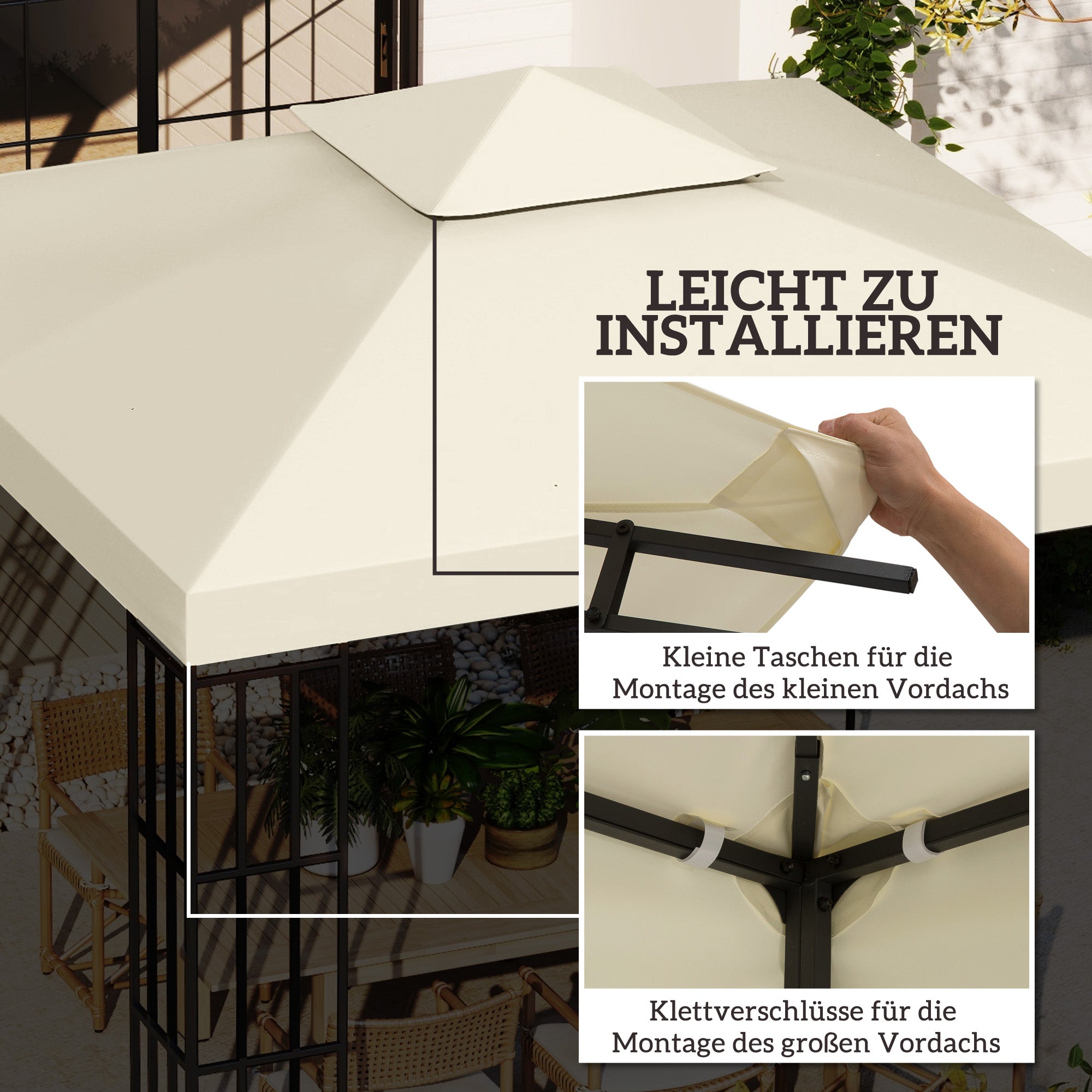 Replacement Roof for Metal Gazebo 3x3m Garden & Patio, Cream White Polyester