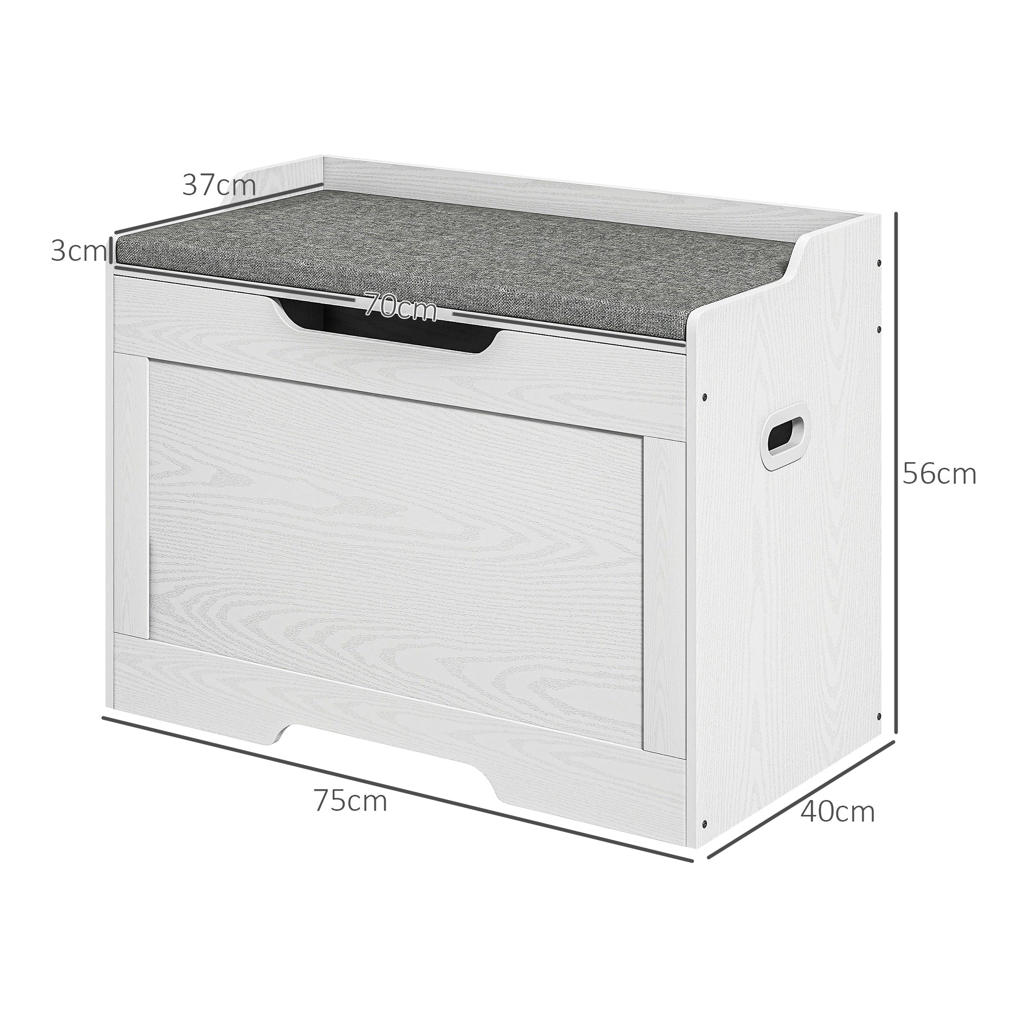 Storage Chest 103L Storage Bench Removable Seat Cushion, White