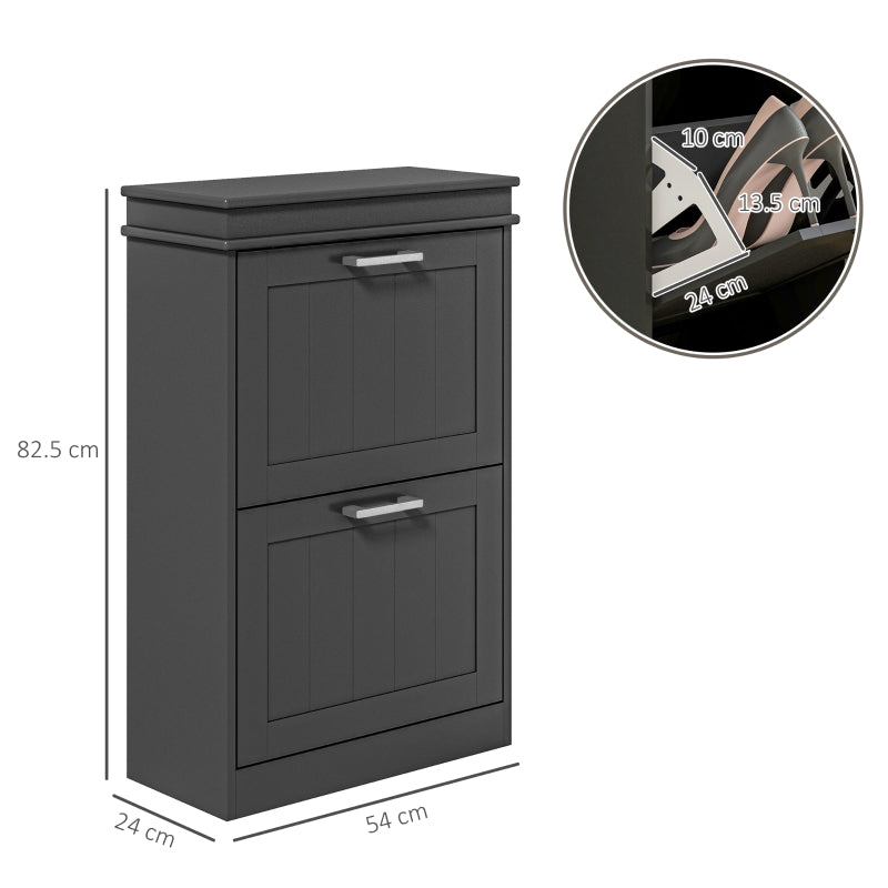 Two-Drawer Minimalistic 10-Shoe Cabinet, Engineered Wood Black