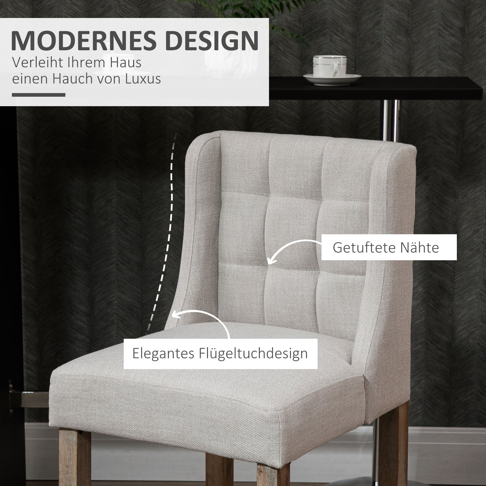 Set of 2 Bar Stools with Backrest, Solid Wood, Grey + Natural