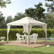 3x3m Metal Gazebo Double Roof Outdoor Canopy Shelter Mesh Sidewalls, Cream White