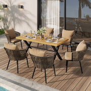 Modern Outdoor Dining Set with Seat Cushions, Rattan and Iron Frame