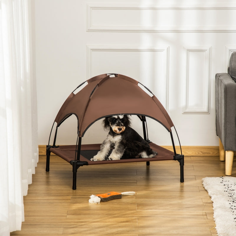 Outdoor Pet Bed with Canopy, Elevated, Taffeta Fabric, Coffee