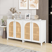 Sideboard, 4 Rattan Doors with Metal Handles, White