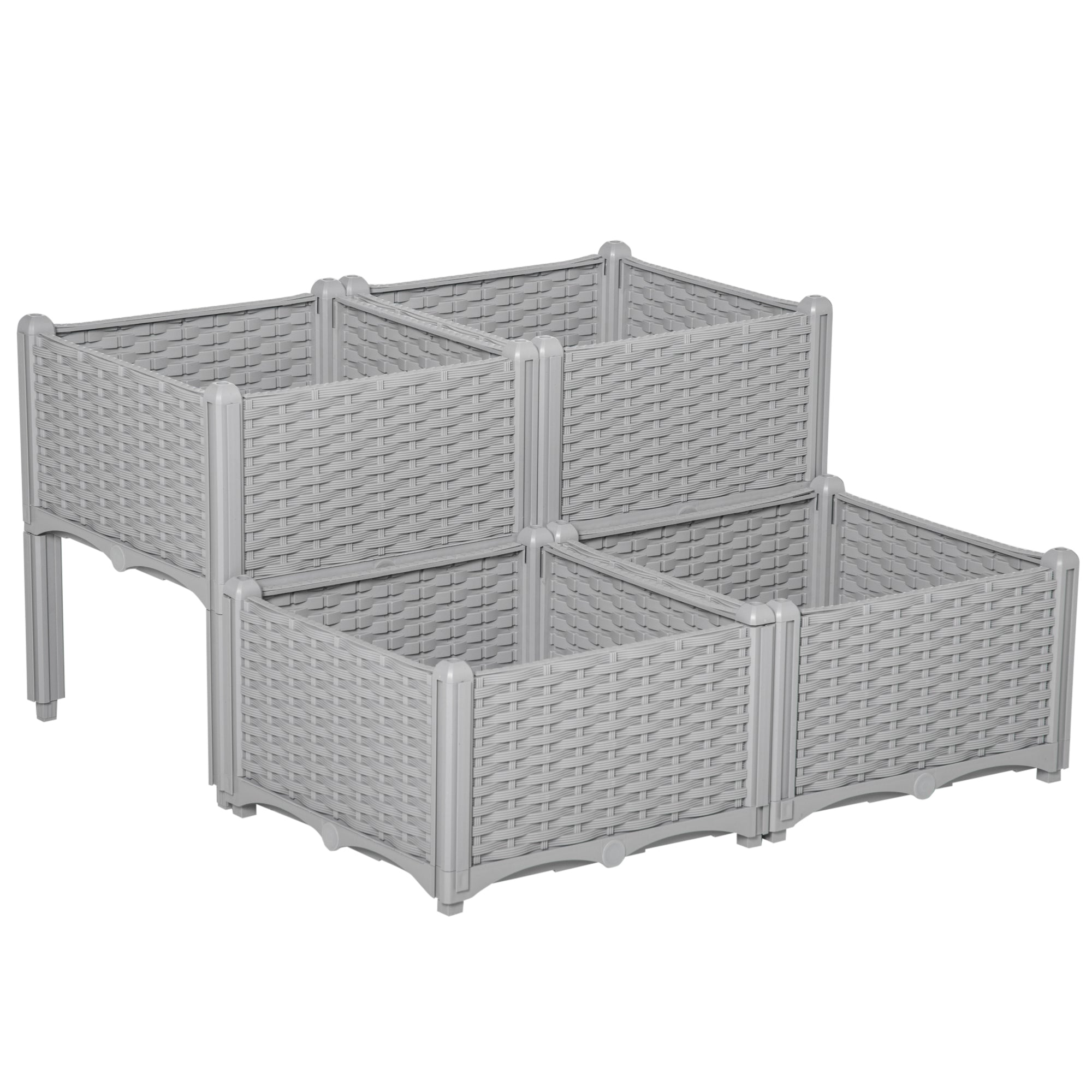 Set of 4 Garden Raised Bed Elevated Plant Planter Box PP, Grey