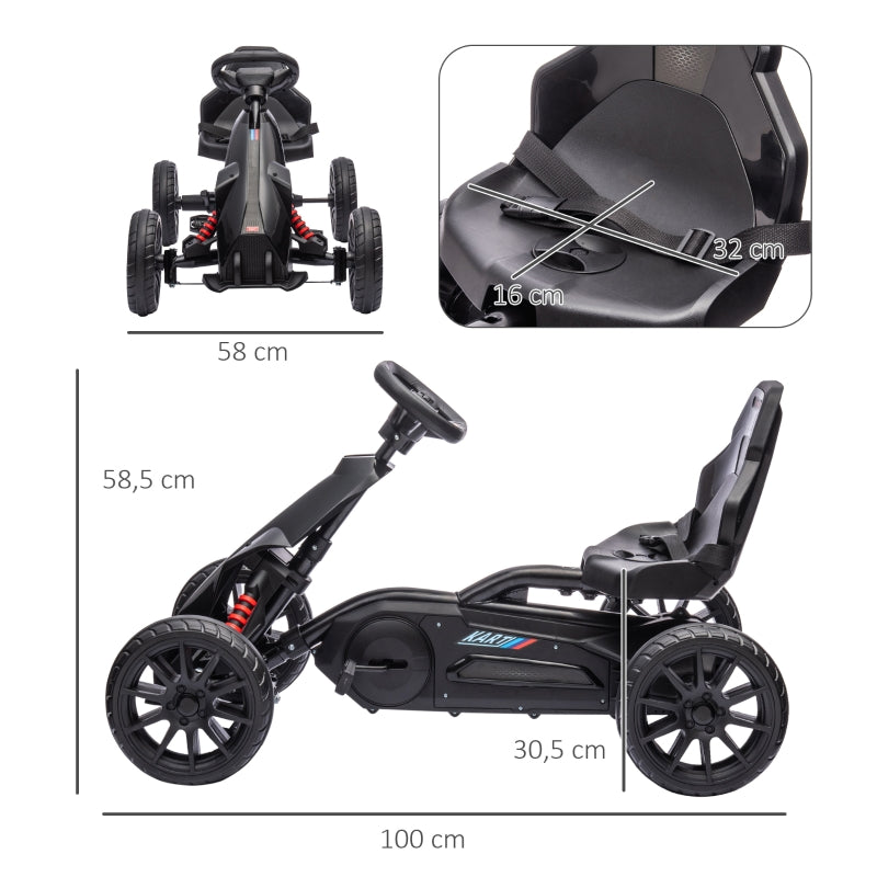 Go-Kart Children's Pedal Vehicle with Adjustable Seat and Handbrake, Black