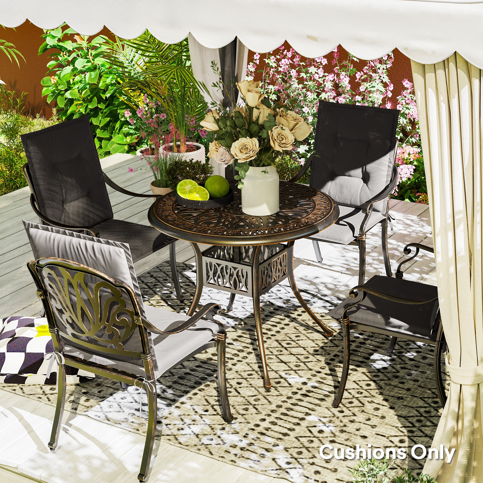 Set of Four Padded Seat Cushions for Garden/Outdoor Use, Charcoal Grey