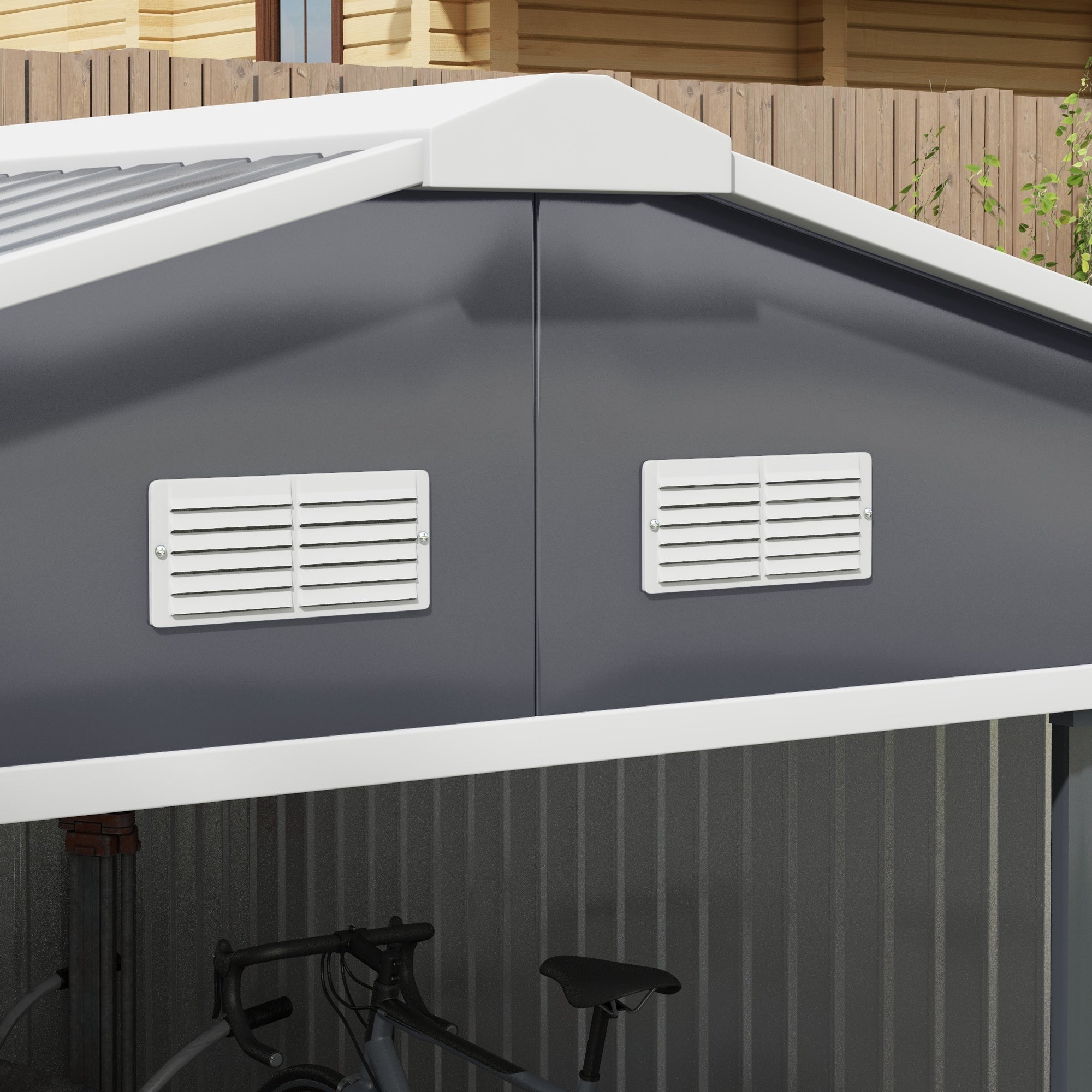 Metal Garden Shed, Outdoor Storage Tool House with Ventilation, Foundation Kit, Lockable Double Doors, Grey
