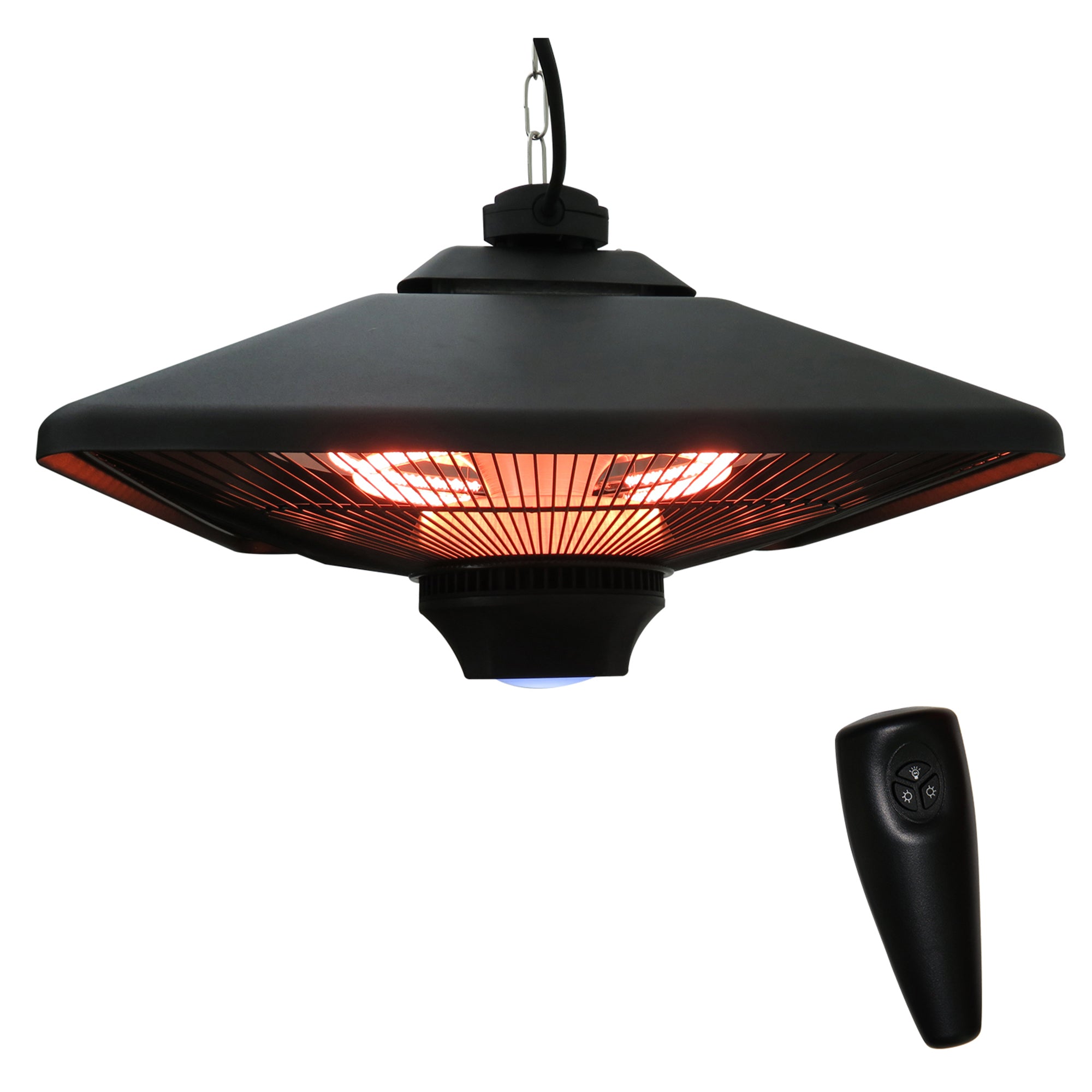Patio Heater Ceiling Heater with Remote Control LED Lighting 2000W Black