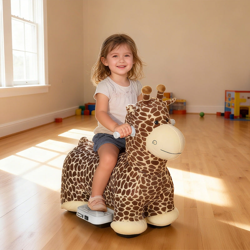 Giraffe Ride-On Toy with Music and Washable Cover, Brown