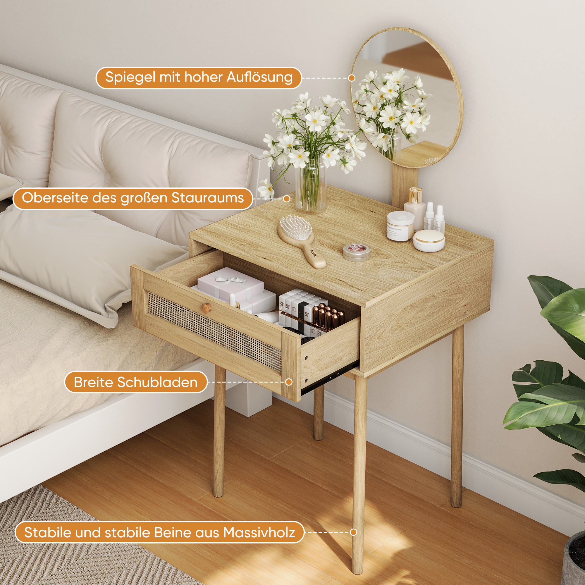 rattan dressing table with mirror compact suitable for small spaces