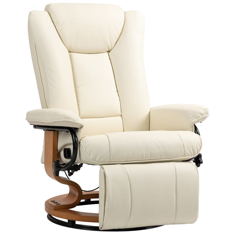Relaxing Chair Swivel TV Chair Reclining Footrest Faux Leather Cream White
