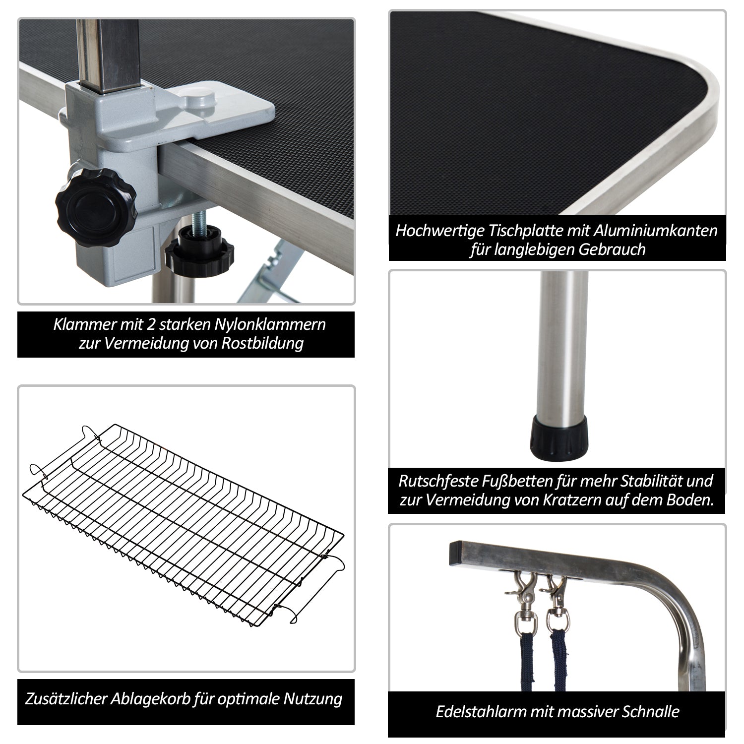 Grooming Table, Folding Height-Adjustable, Black Stainless Steel