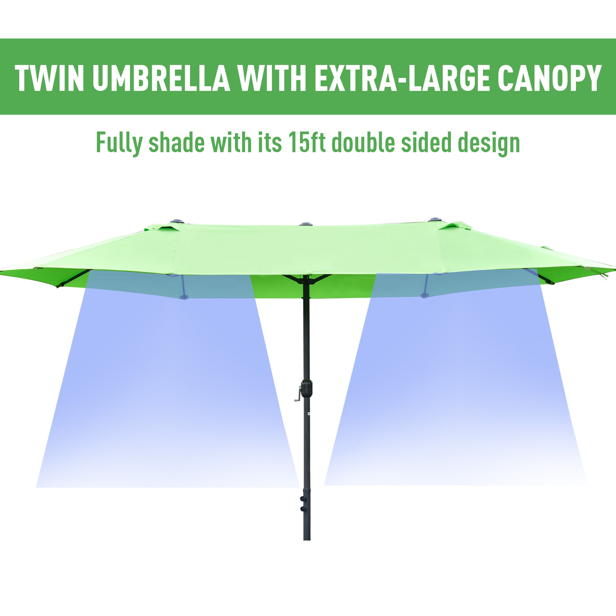 Sun Umbrella Canopy, 4.6M Double-Sided Crank Sun Shade w/ Cross Base, Green