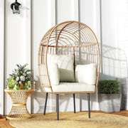 Egg-Shaped Rattan Chair, Removable Cushion, Oversized Outdoor Weatherproof Wicker, Beige