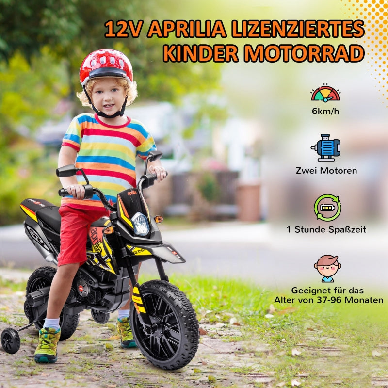 Kids' Electric Motorcycle with Training Wheels, LED Lights and Music, Yellow