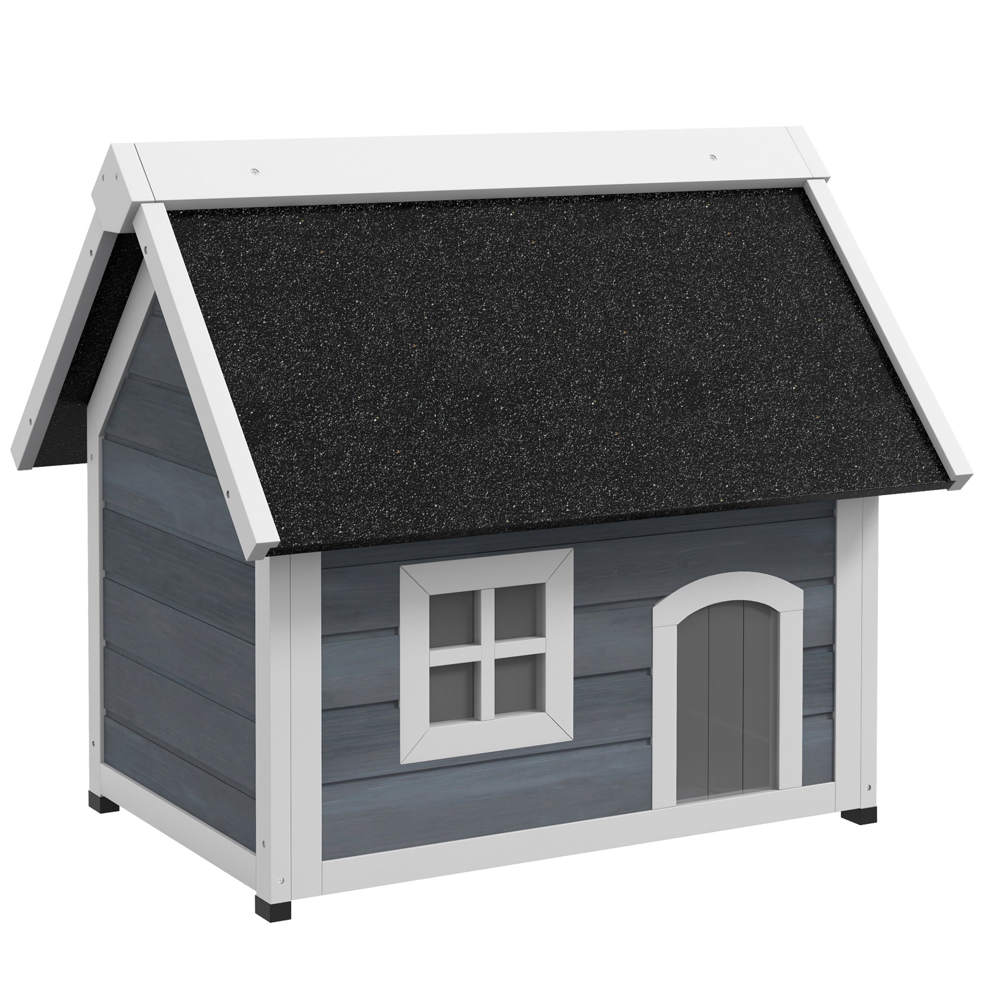 Cat House/Cave, Weatherproof Wooden with Hinged Roof, 3 Doors, Grey