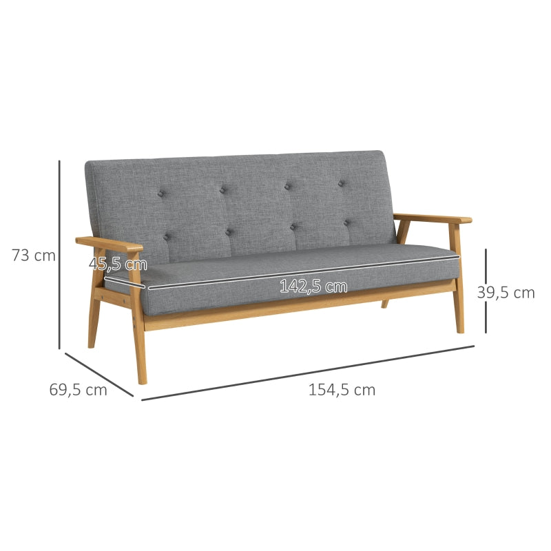 Three-Seater Upholstered Sofa, Rubberwood, Grey