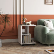 C-shaped Side Table Portable with Wheels 45 x 35 x 58 cm, White