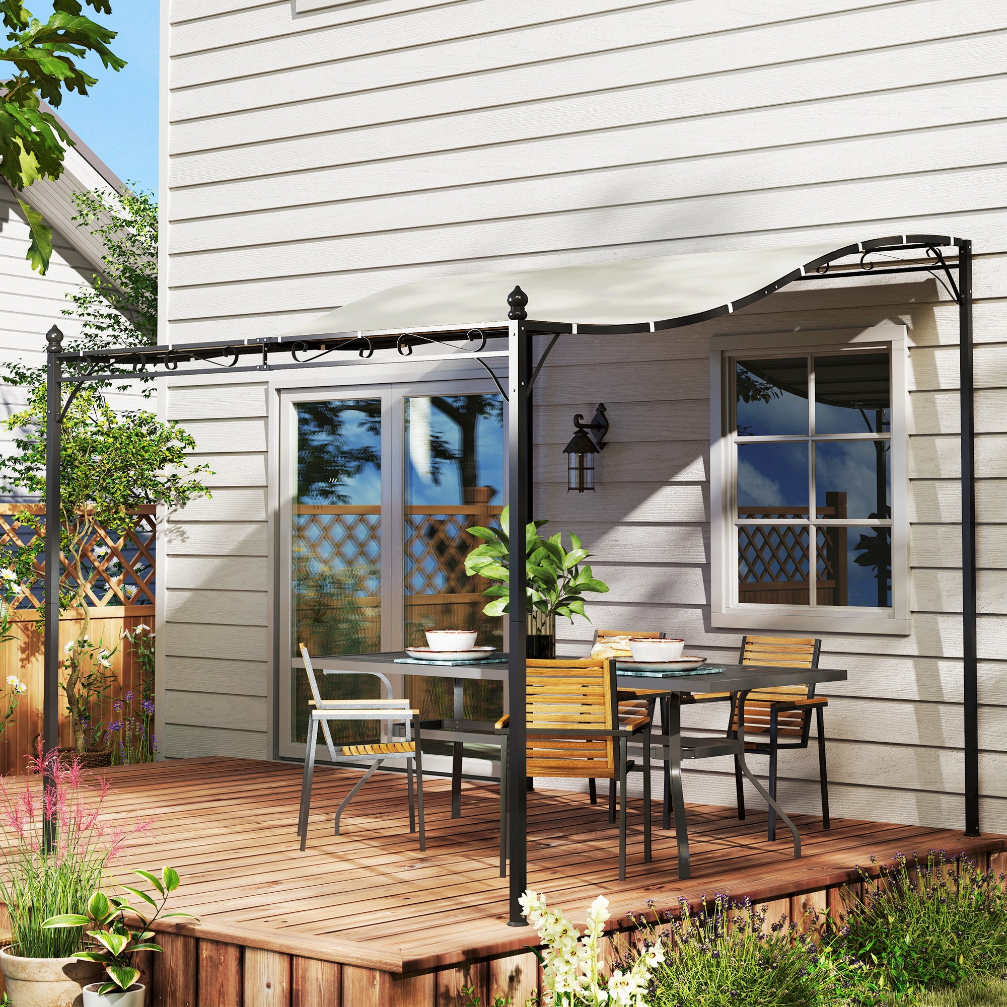 Pergola Pavilion Lean-to Water-Repellent Canopy Freestanding 2.5x3x2.5m Cream White