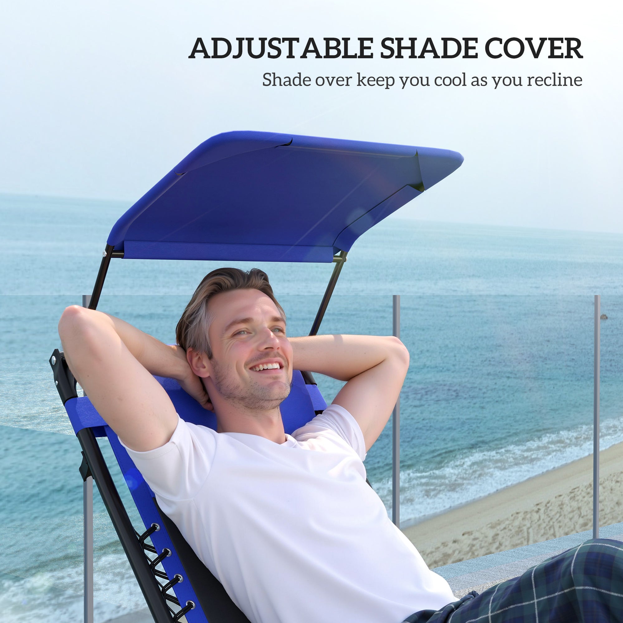 Zero Gravity Lounger Chair Set of 2, Folding Reclining with Shade, Cup Holder, Blue