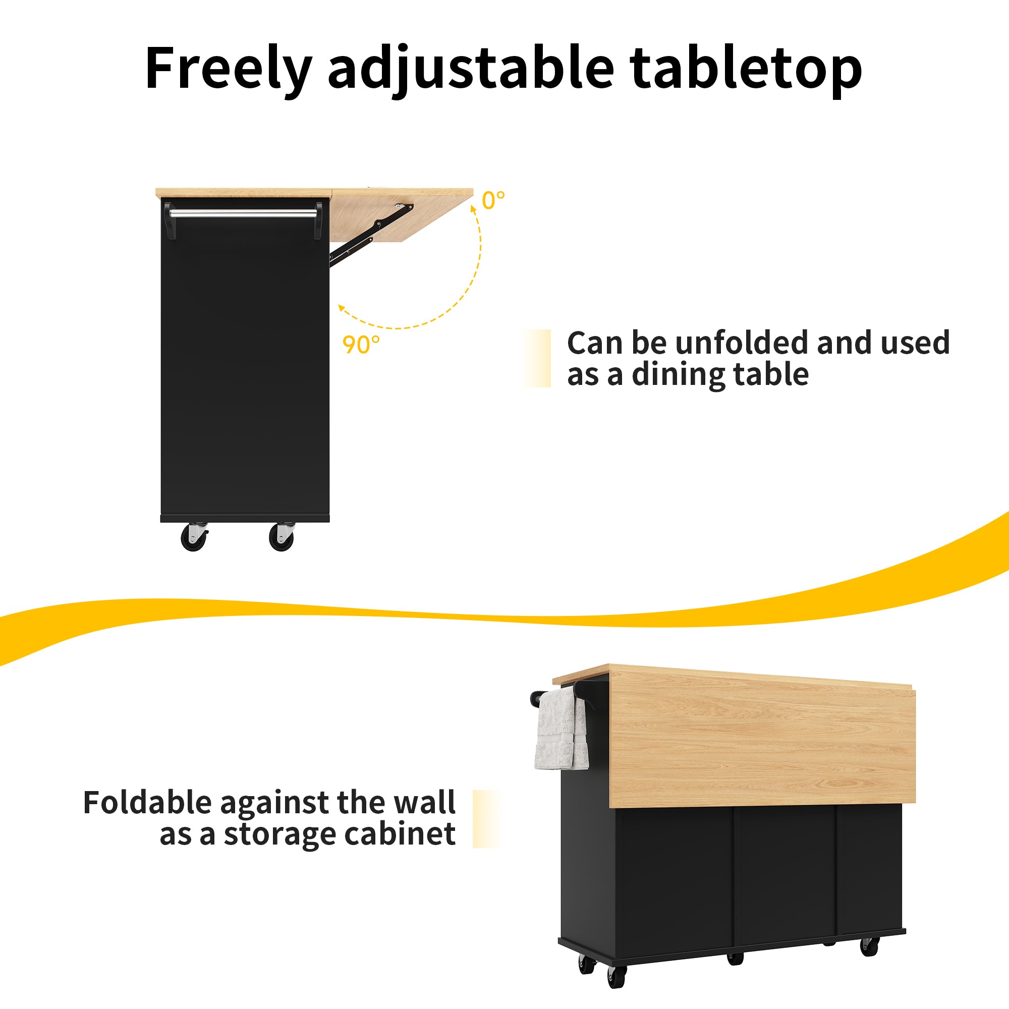 Kitchen Island Mobile Removable Partitions Wine Rack - Black Wood Grain