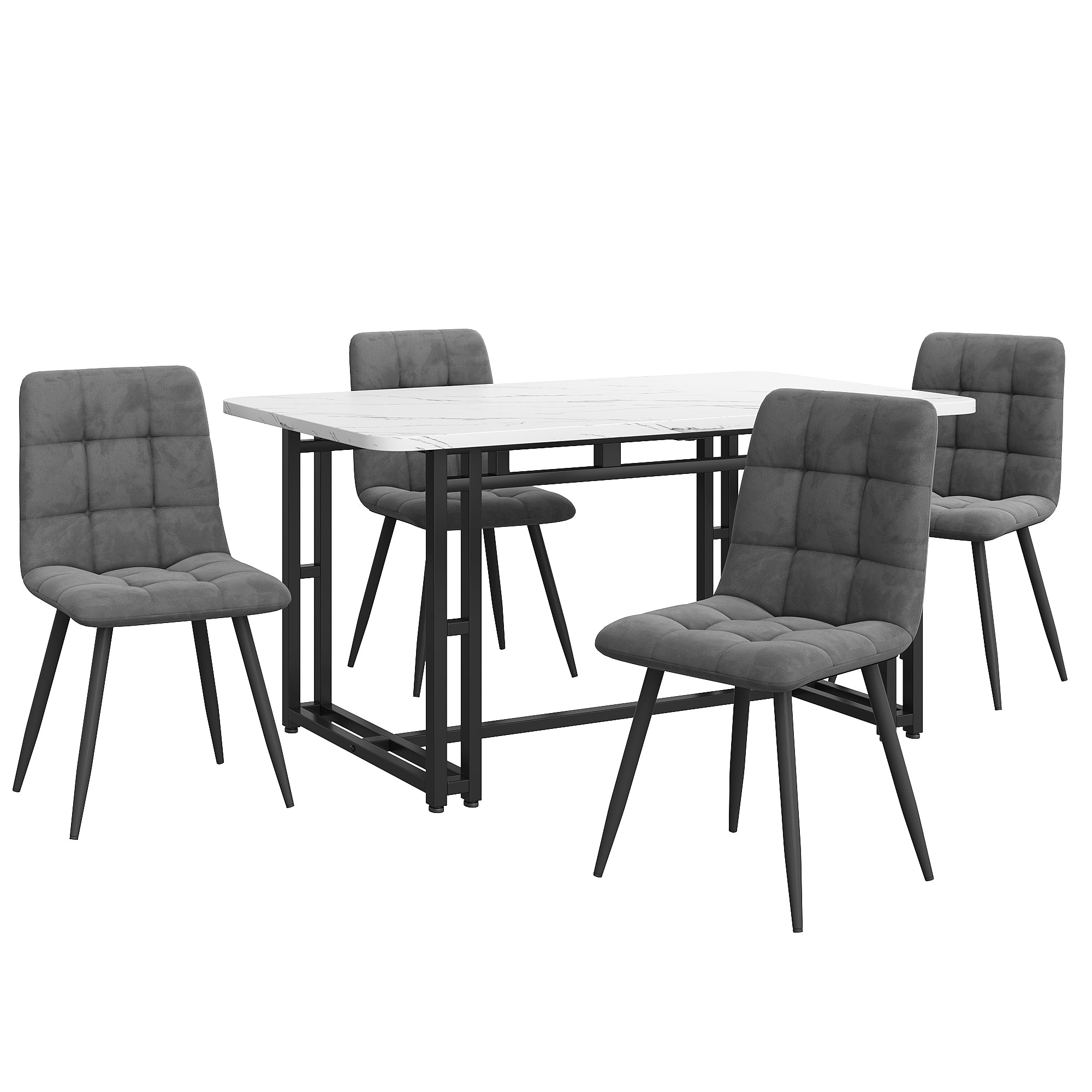 Dining Table Set, 140x80cm with 4 Chairs, Modern Kitchen, Black Iron Leg