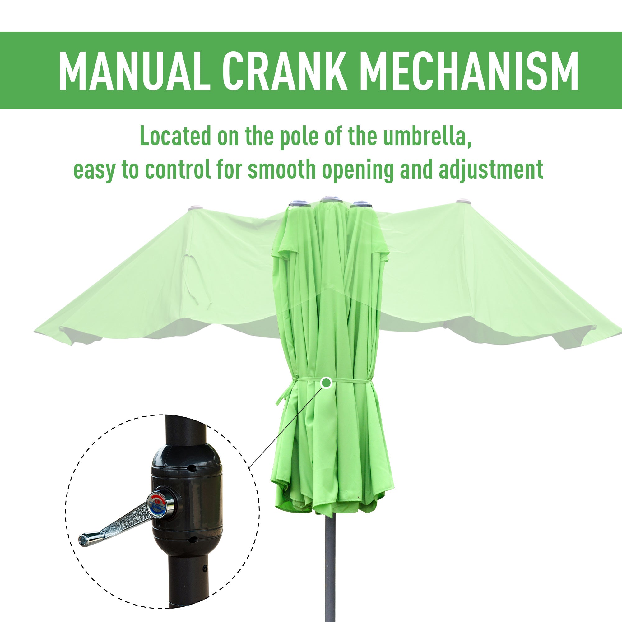 Sun Umbrella Canopy, 4.6M Double-Sided Crank Sun Shade w/ Cross Base, Green