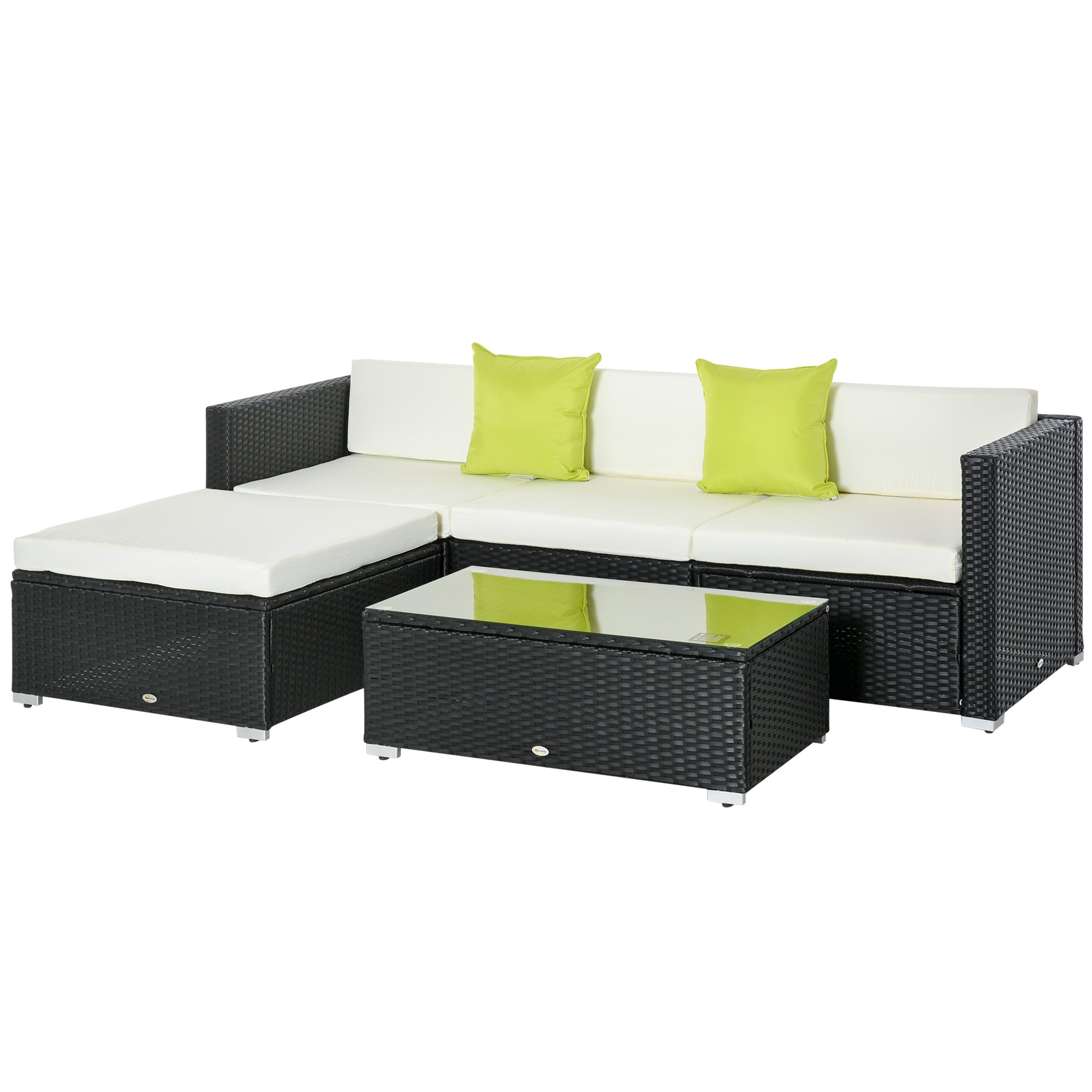 4-Seater Rattan Sofa Set Sectional Sofa Coffee Table with Cushions - Black