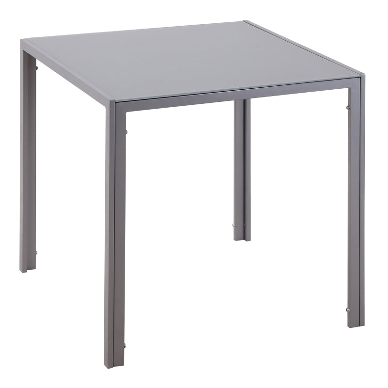 Modern Square Dining Table for 2-4 People with Glass Top & Metal Legs, Grey