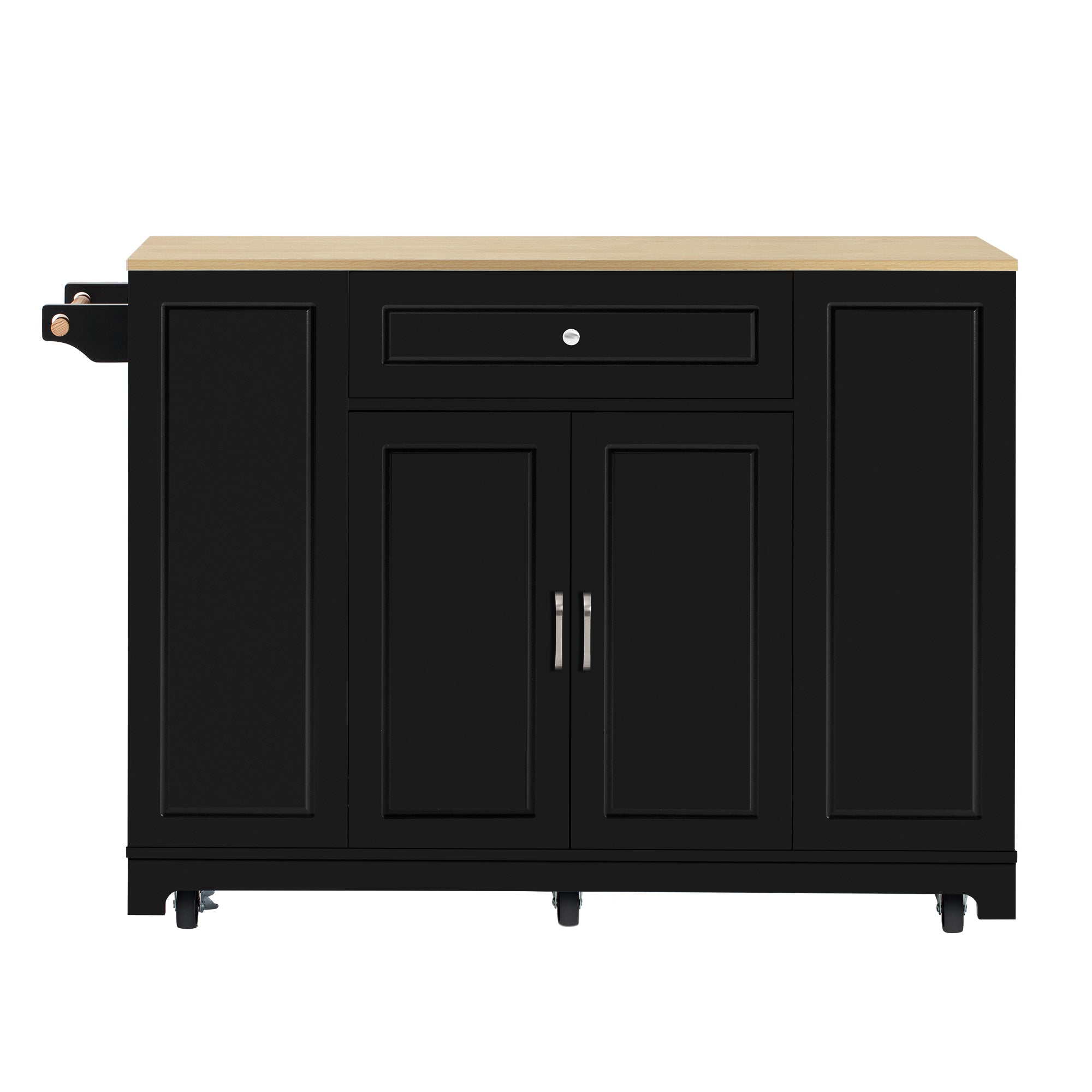 Mobile Kitchen Island Extendable Dining Area Drawers Waste Bin - Black