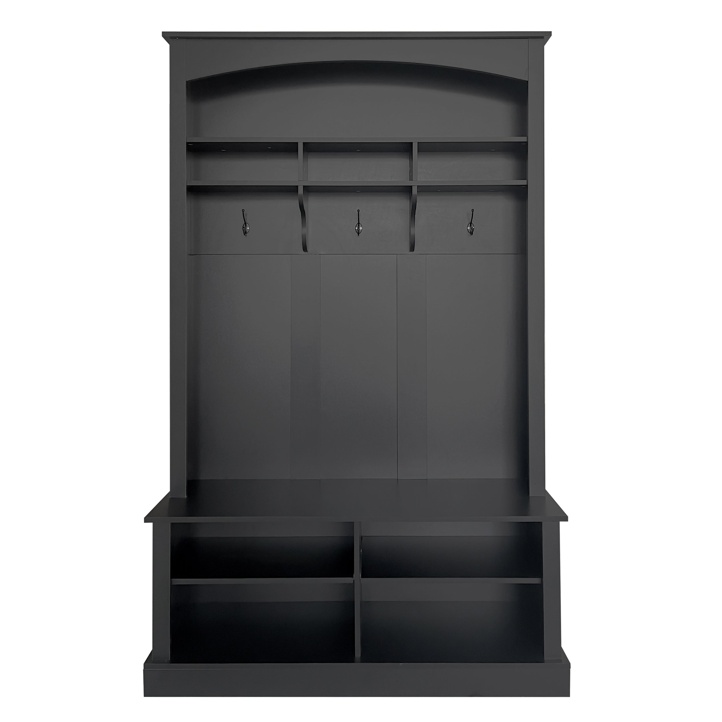 Wardrobe set with bench and shoe rack, multifunctional storage, black
