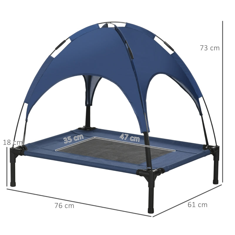 Raised Dog Bed, Waterproof Elevated Pet Cot with Canopy, Blue