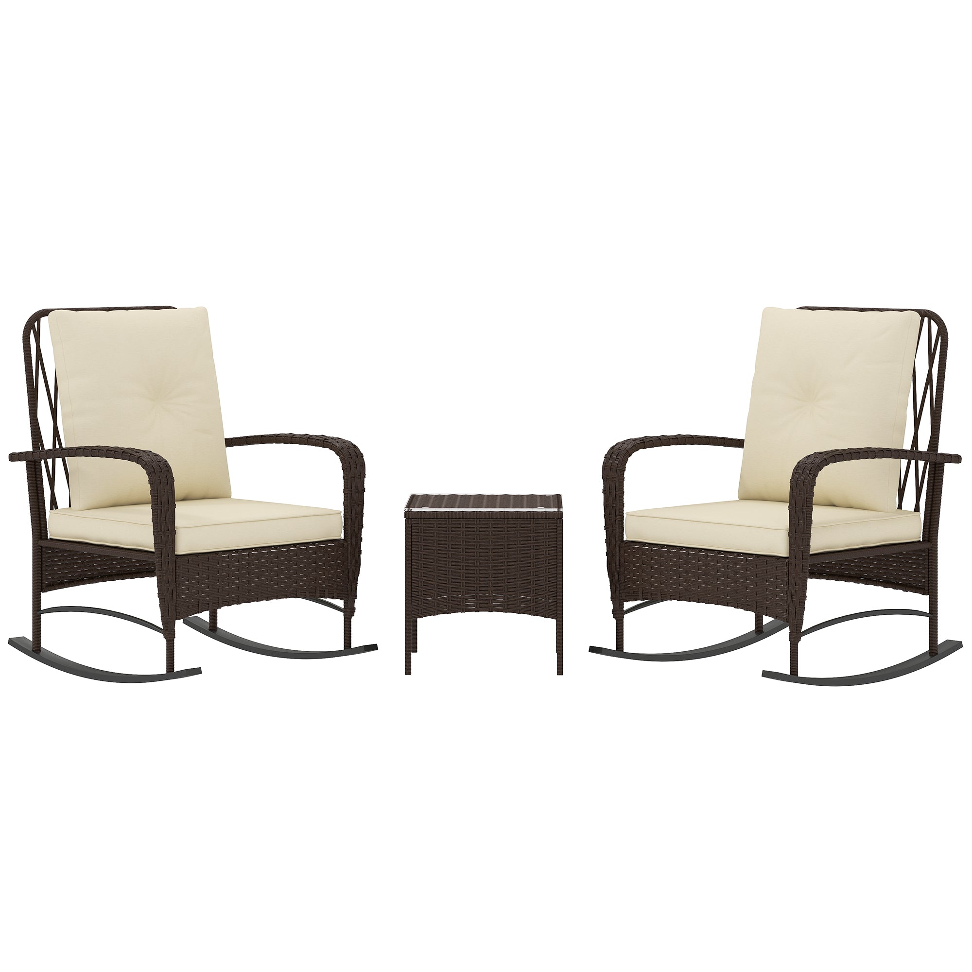 Three-Piece Rocking Chair Bistro Set Rattan Brown