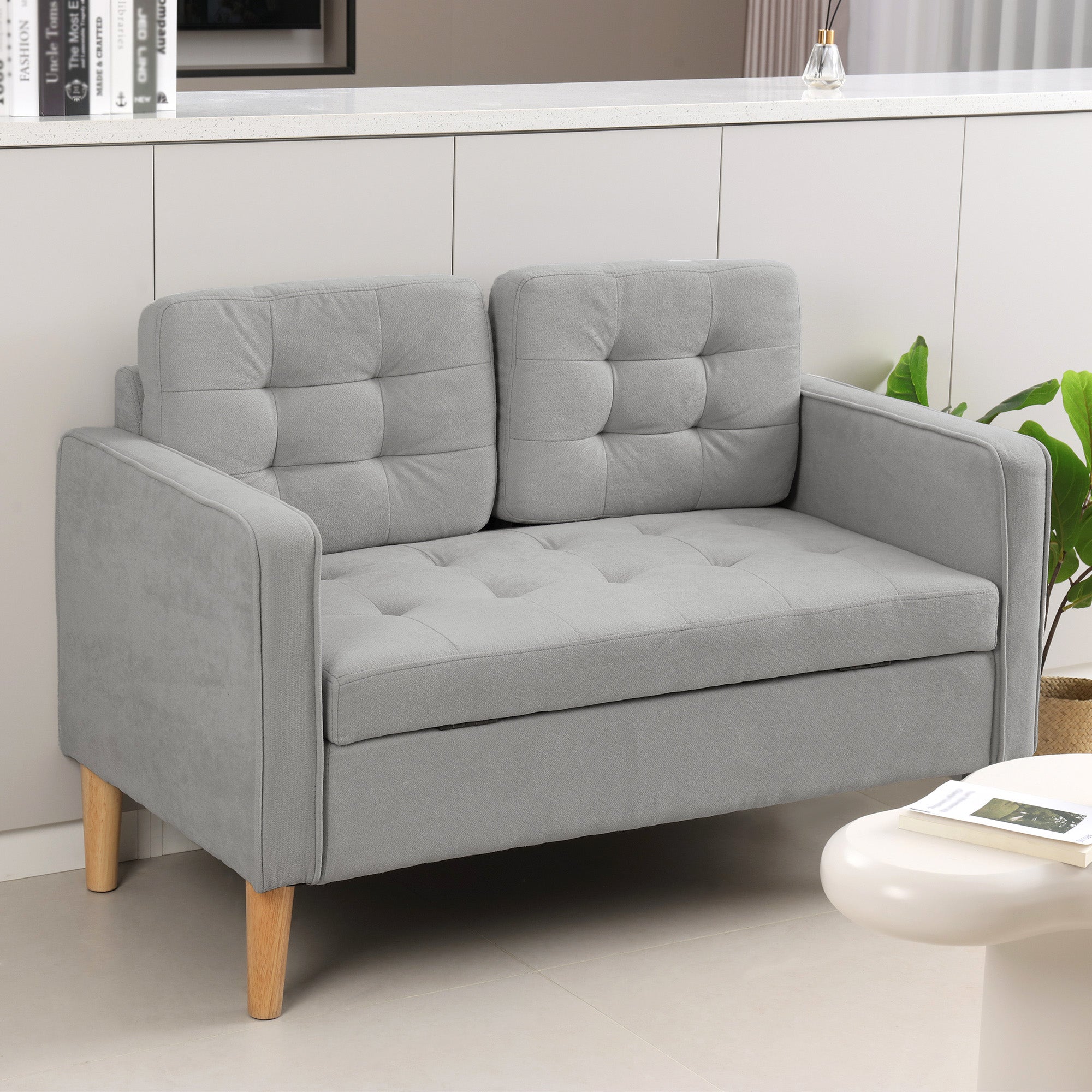 2-Seater Sofa with Storage, Upholstered Velvet Look, 117x62x78 cm