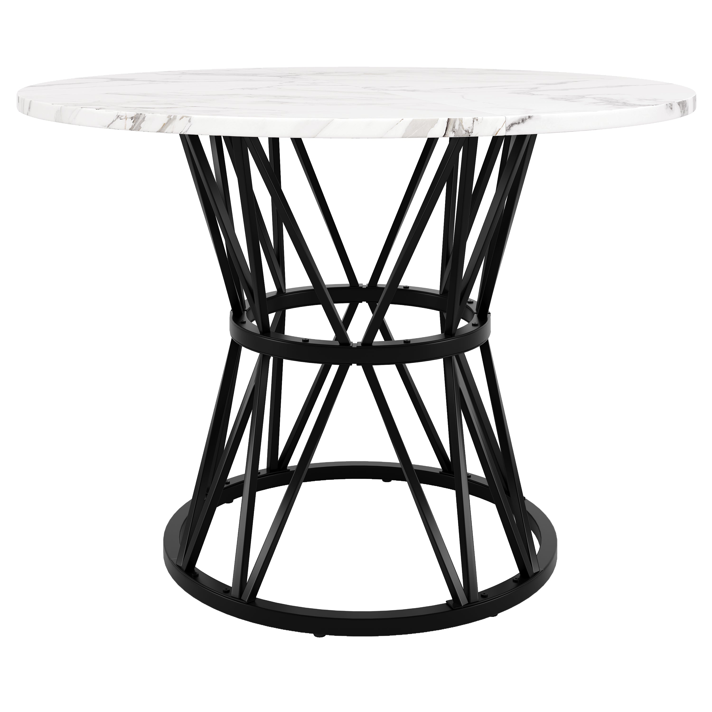 Round Dining Table, 100x100x76cm kitchen coffee for 4, metal legs MDF marble top, black