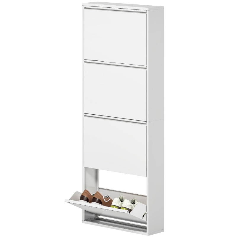 Metal Shoe Cabinet, 4 Doors Slim Shoe Rack, White