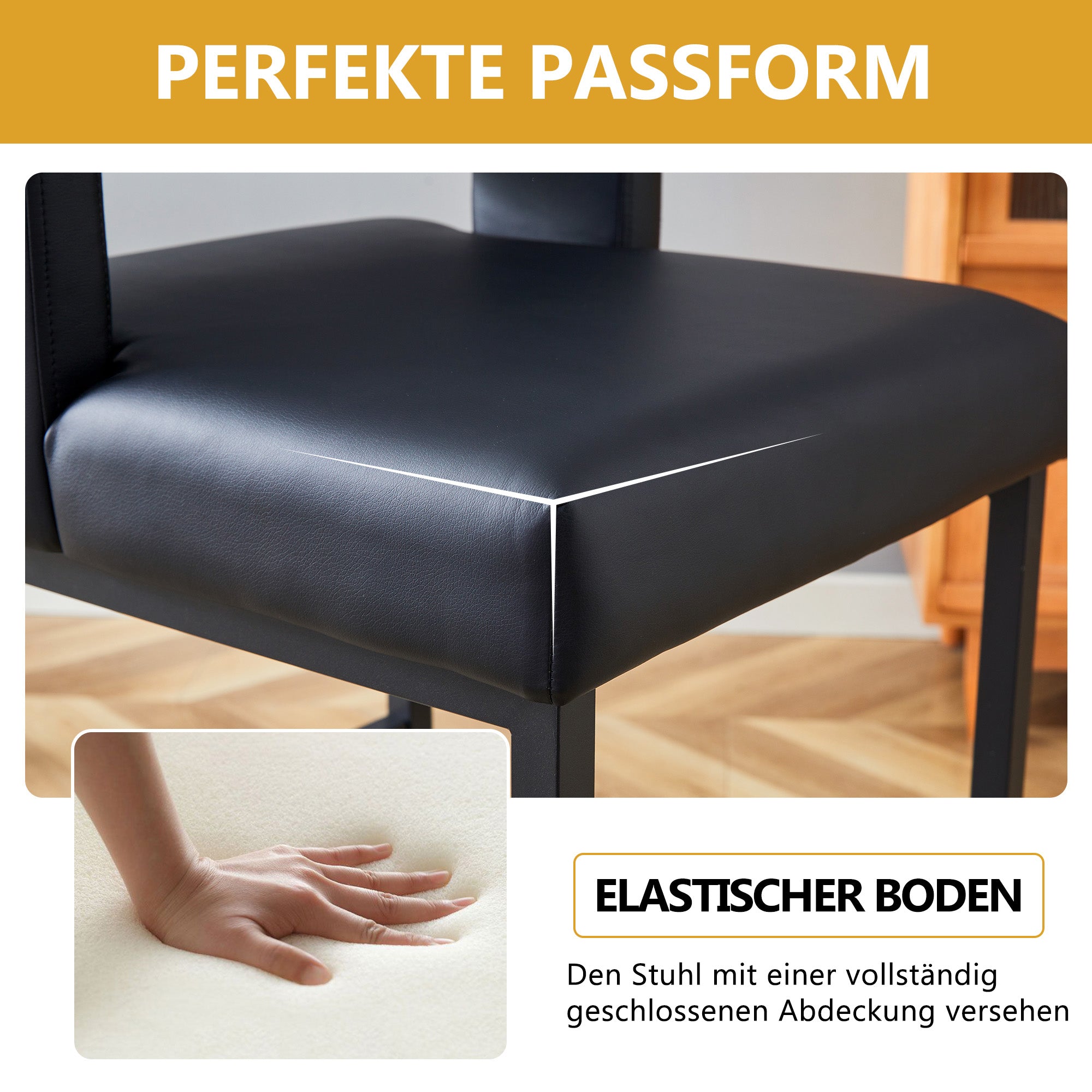 2-Pack Bar Stools, Nordic Square Design with Metal Legs, Black