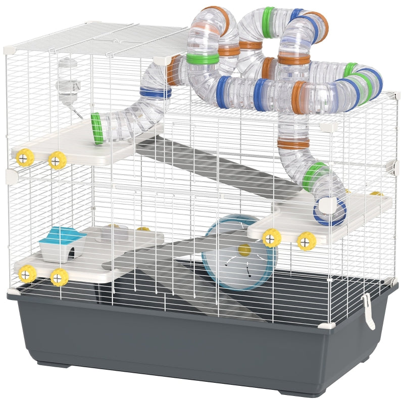 Dwarf Hamster Cage, 4 Levels, Tunnel System, Grey