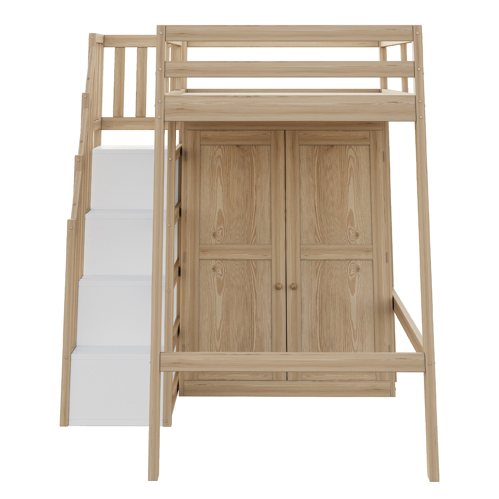 Loft Bed 90x200cm Storage Ladder Wardrobe Solid Wood - Natural Wood Color