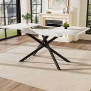 Telescopic Dining Table 120-160cm Extendable Black Crossed Legs - White Marble