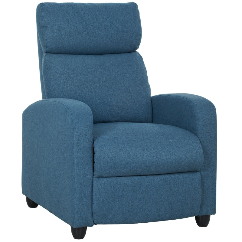 Push Back Recliner Armchair with Footrest, 135° Reclining - Blue